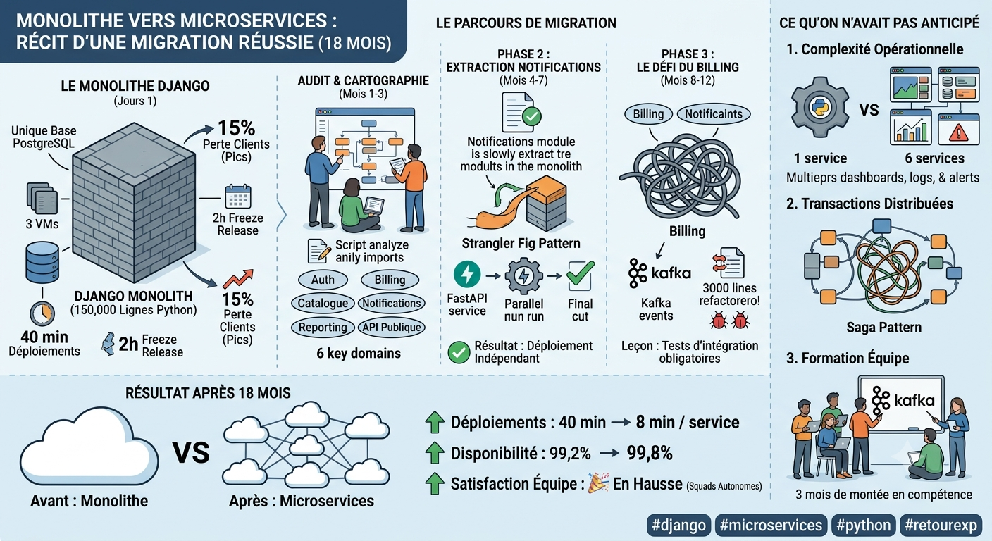 Comment j'ai migré un monolithe Django vers des microservices en 18 mois